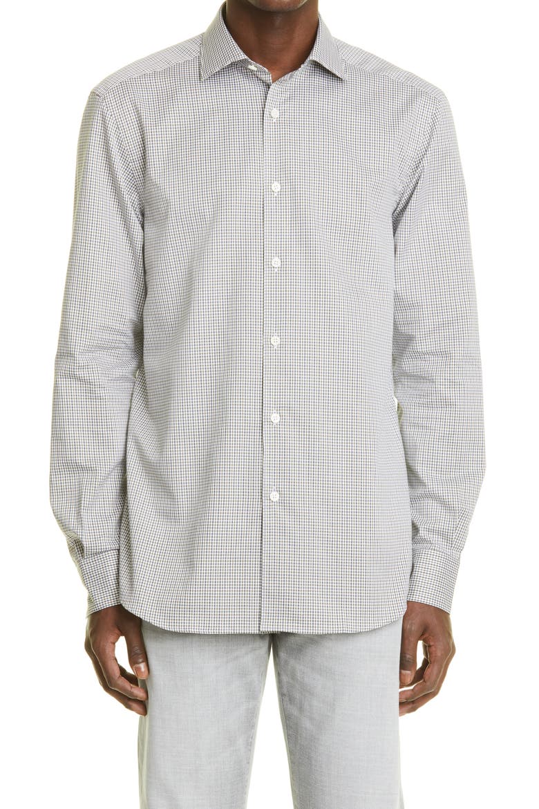 Premium Cotton Microcheck Regular Fit Button-Up Shirt, Main, color, LT GRN CK
