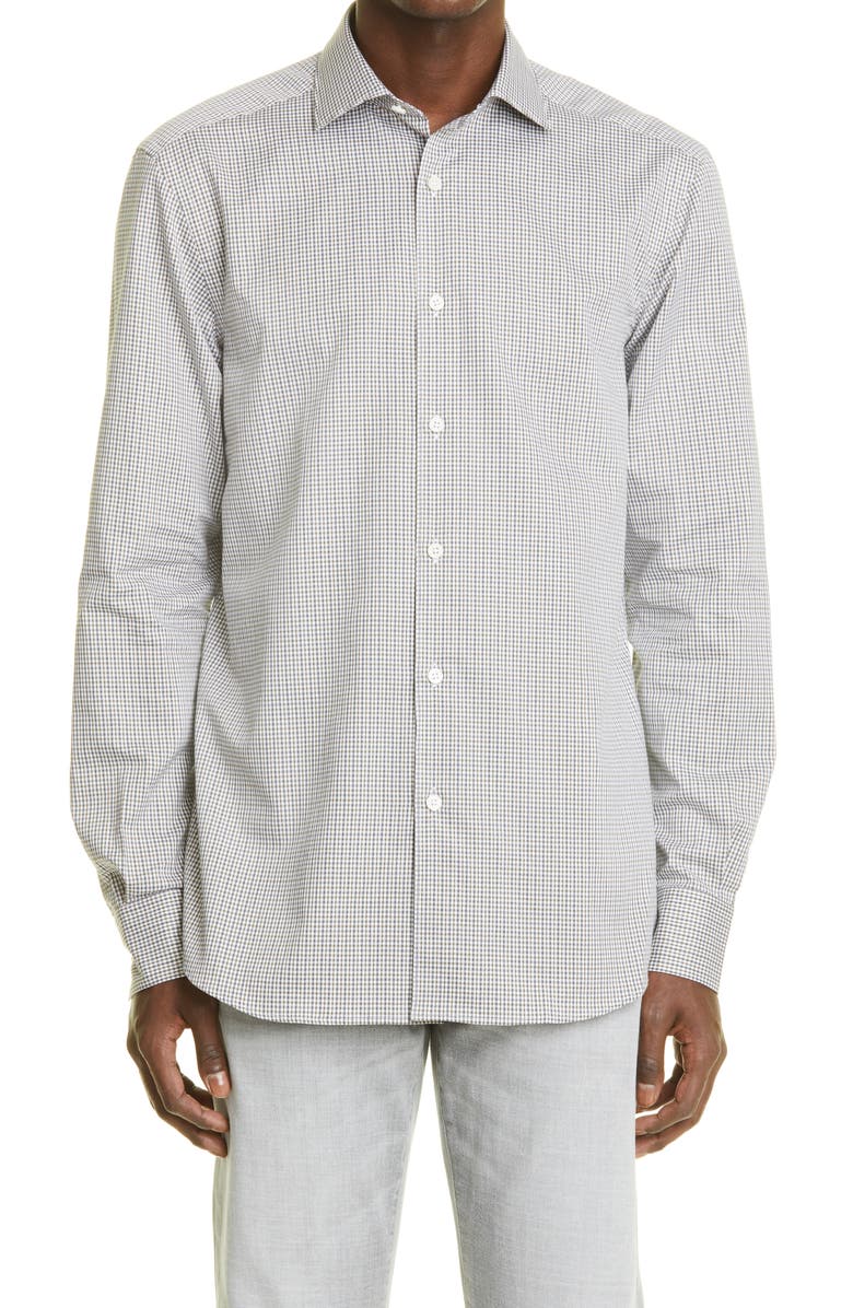 ZEGNA Premium Cotton Microcheck Regular Fit Button-Up Shirt, Main, color, 