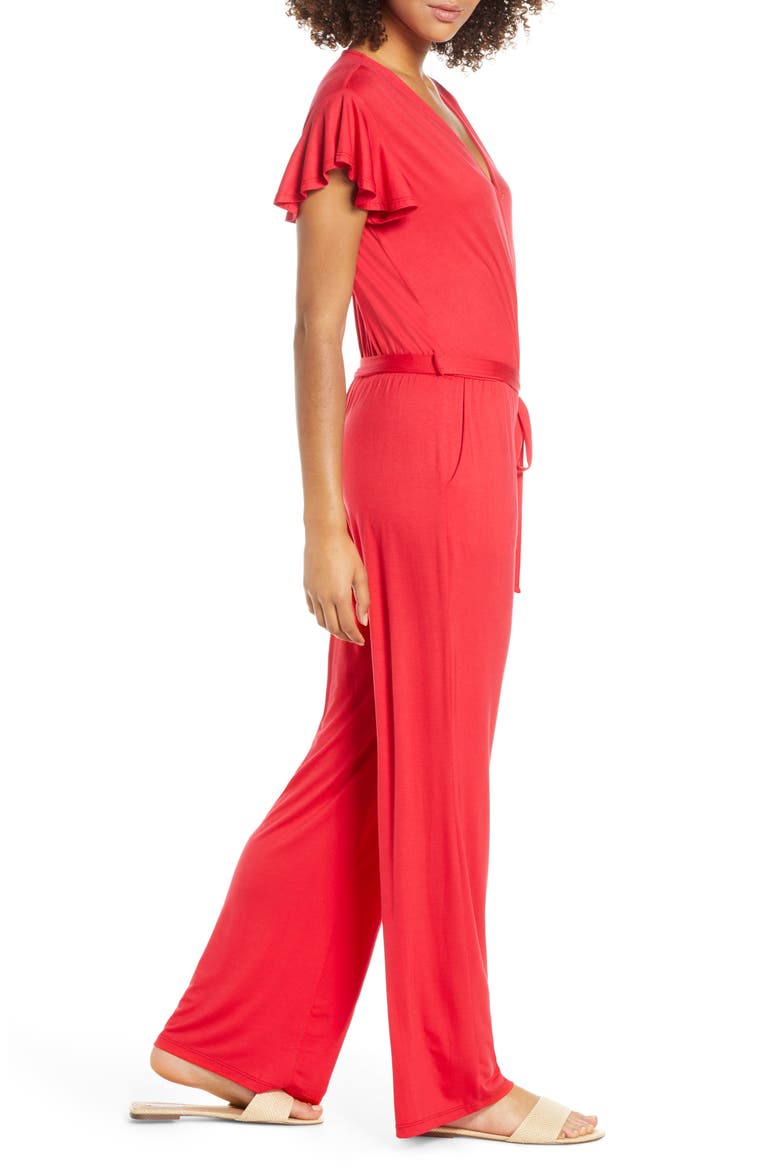 Flutter Sleeve Jumpsuit, Alternate, color, RED