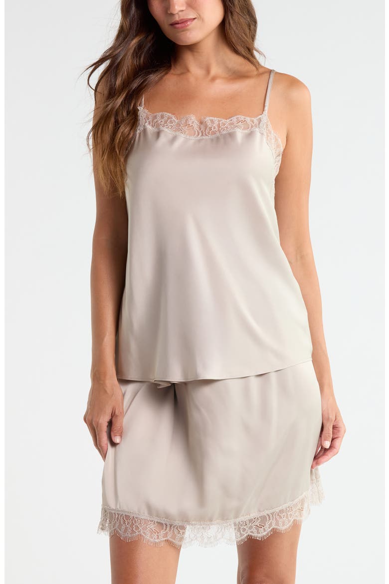 Scalloped Lace Trim Square Neck Satin Camisole, Main, color, BEIGE STRING