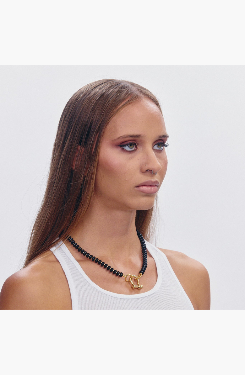 SHOP SPICY DAN Alfie Black Onyx Gold Beaded Necklace, Alternate, color, Black / Gold