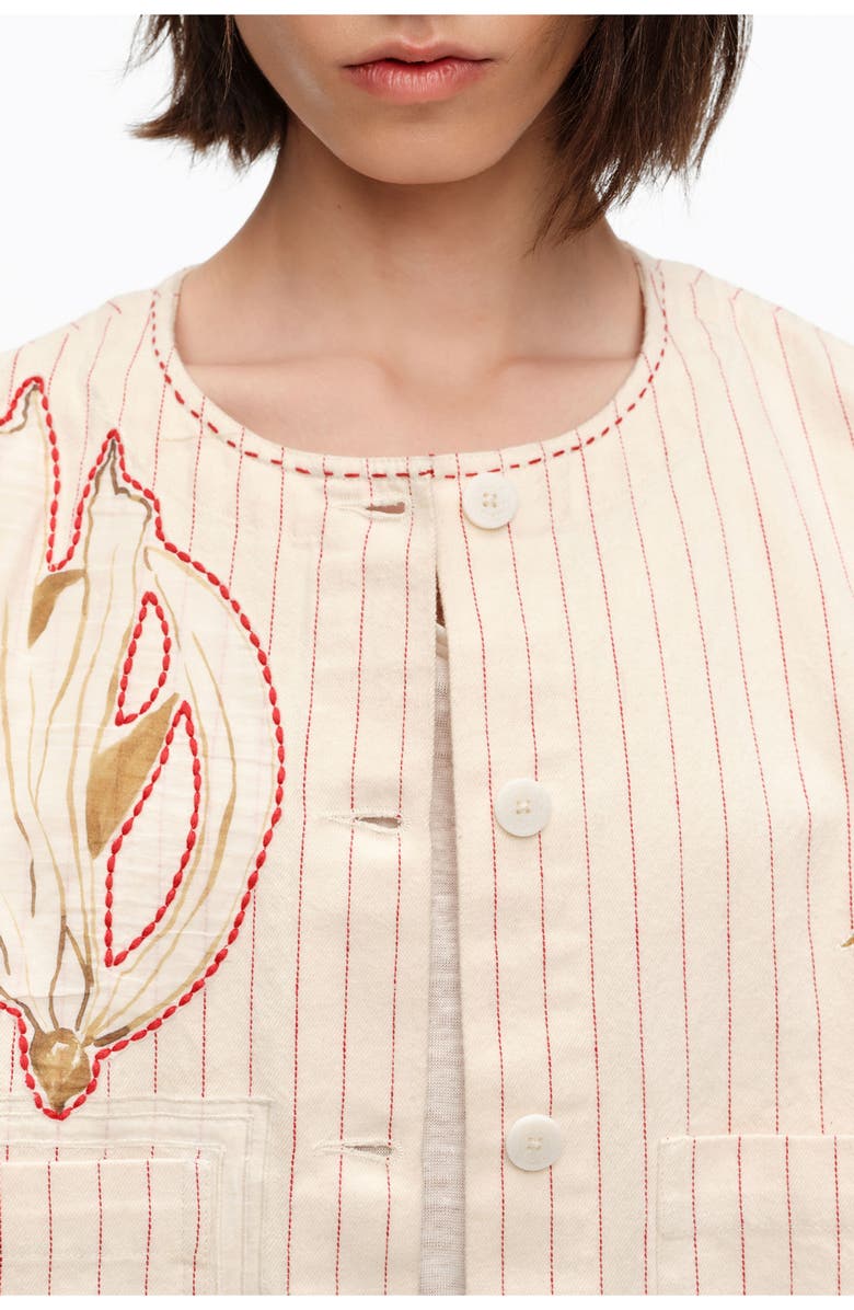 Bimba y Lola Patchwork Cotton Cropped Jacket, Alternate, color, Ivory