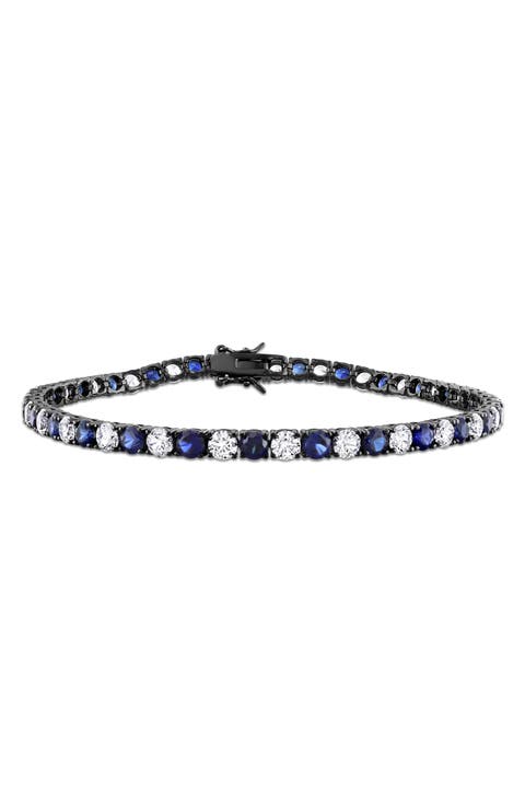 Men's Lab Grown Blue & White Sapphire Tennis Bracelet