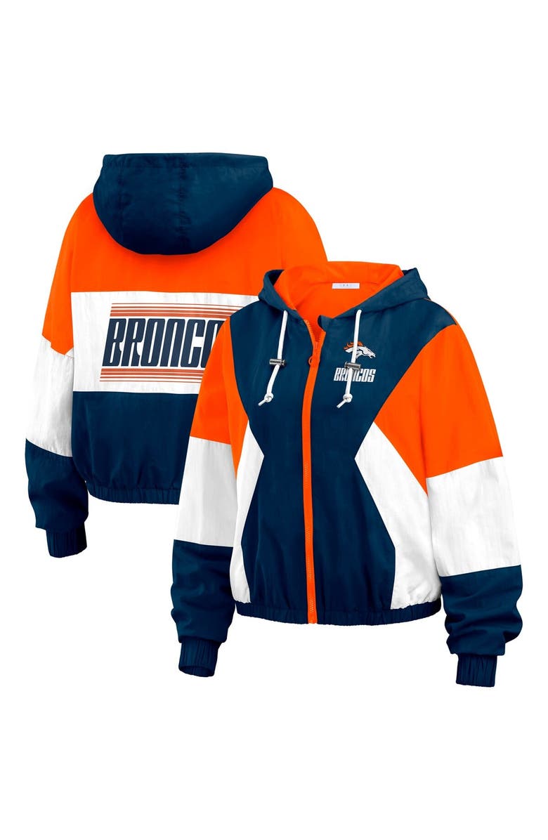 WEAR by Erin Andrews Women's WEAR by Erin Andrews  Royal Denver Broncos Color Block Full-Zip Windbreaker Jacket, Main, color, 