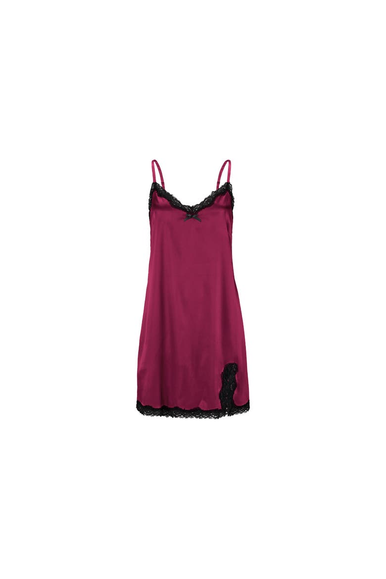 Women's Lace Trim Satin Nightgown, Alternate, color, Wine