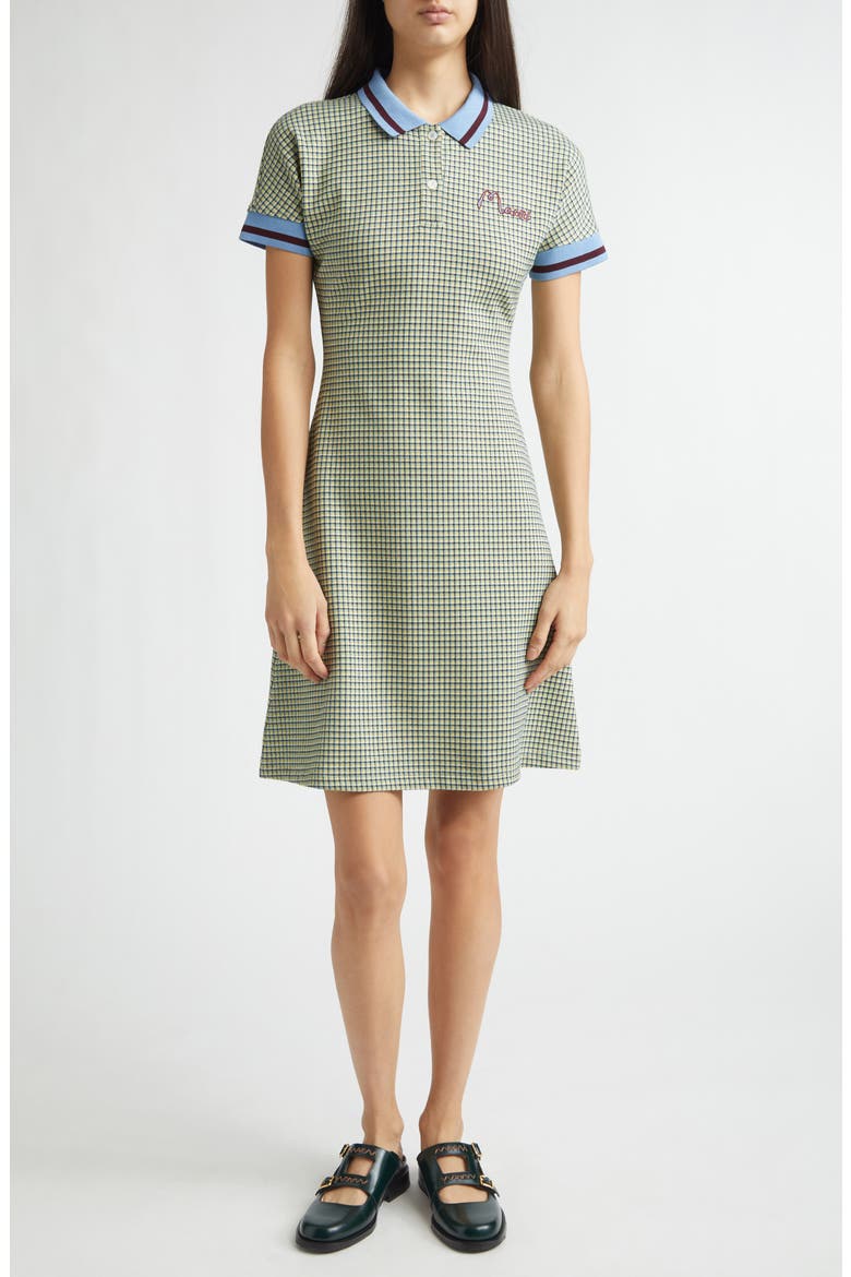 Check Jacquard A-Line Polo Dress, Main, color, GREEN/ VANILLA
