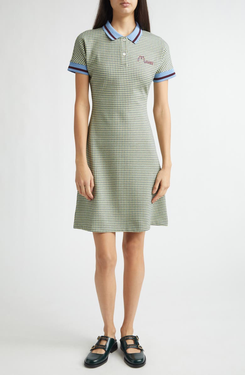 Marni Check Jacquard A-Line Polo Dress, Main, color, Green/ Vanilla