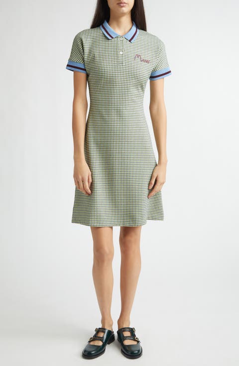 Check Jacquard A-Line Polo Dress