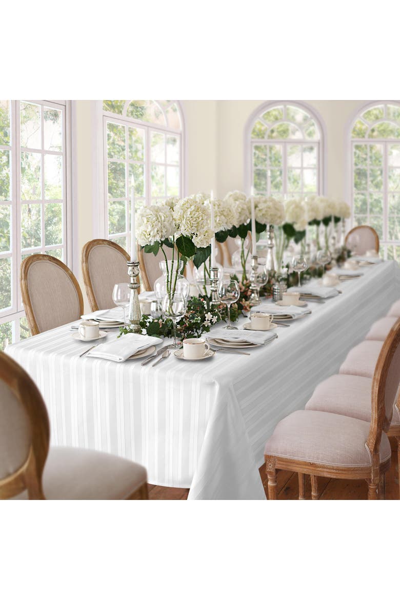 Denley Stripe Jacquard Tablecloth, Alternate, color, White