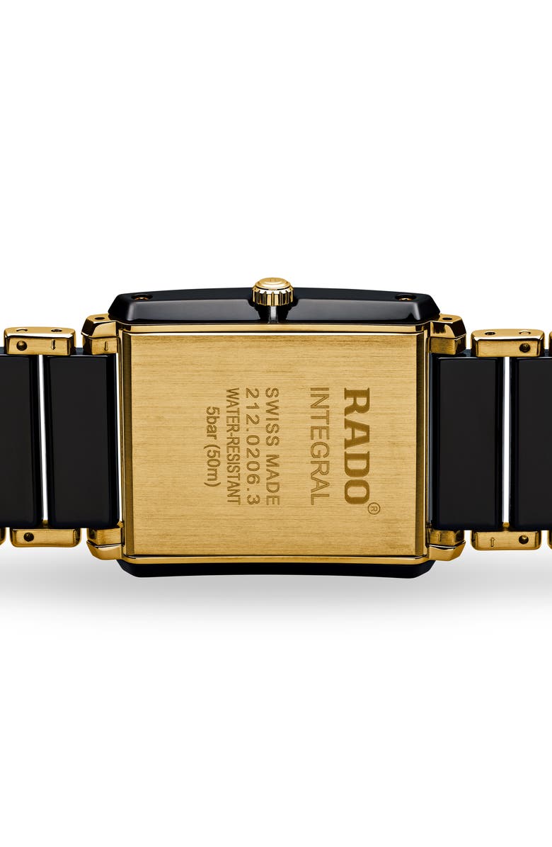 RADO Integral Diamond Ceramic Bracelet Watch, 31mm x 41.1mm, Alternate, color, Black/Gold