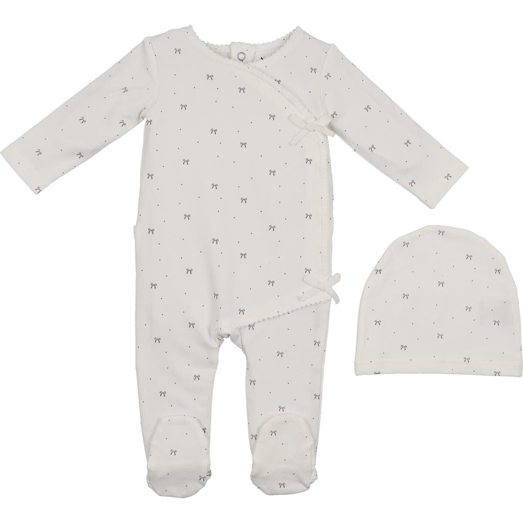 Maniere Manière Bow Wrap Cotton Blend Footie & Beanie Set In Multi