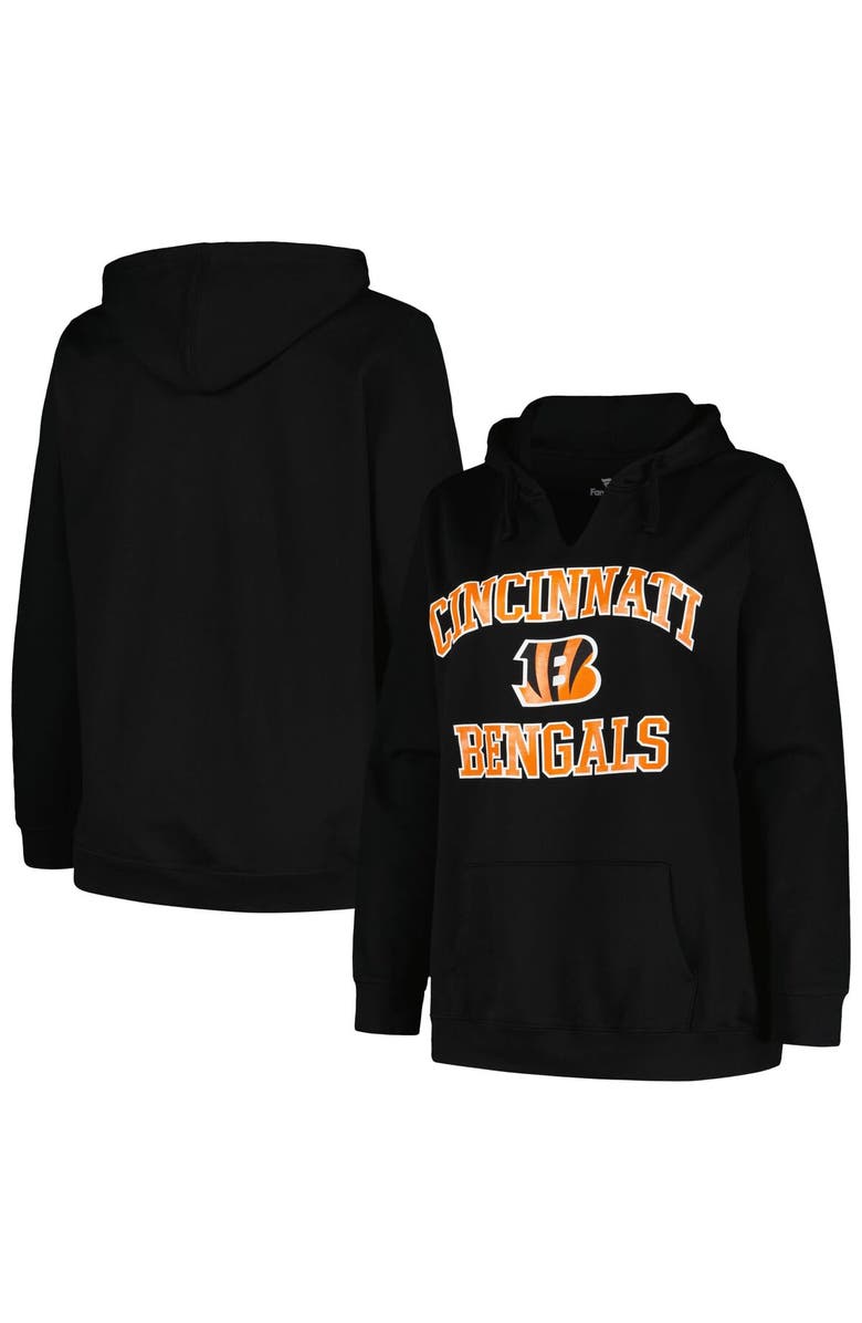 FANATICS Women's Fanatics Branded Black Cincinnati Bengals Plus Size Heart and Soul V-Neck Pullover Hoodie, Main, color, 