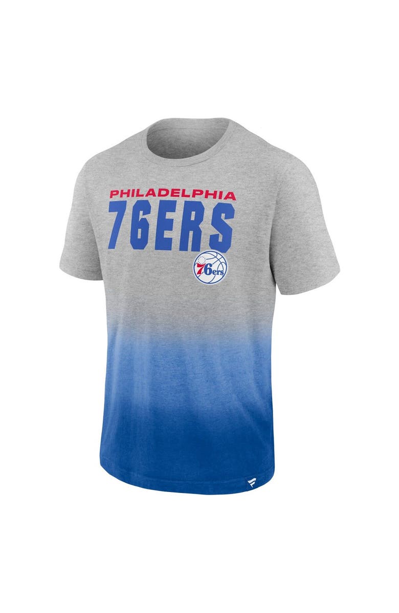 FANATICS Men's Fanatics Branded Heathered Gray/Royal Philadelphia 76ers Board Crasher Dip-Dye T-Shirt, Alternate, color, 