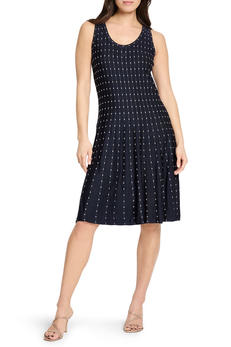 Falling Dot Flared Knit Dress, Main, color, INDIGO MULTI