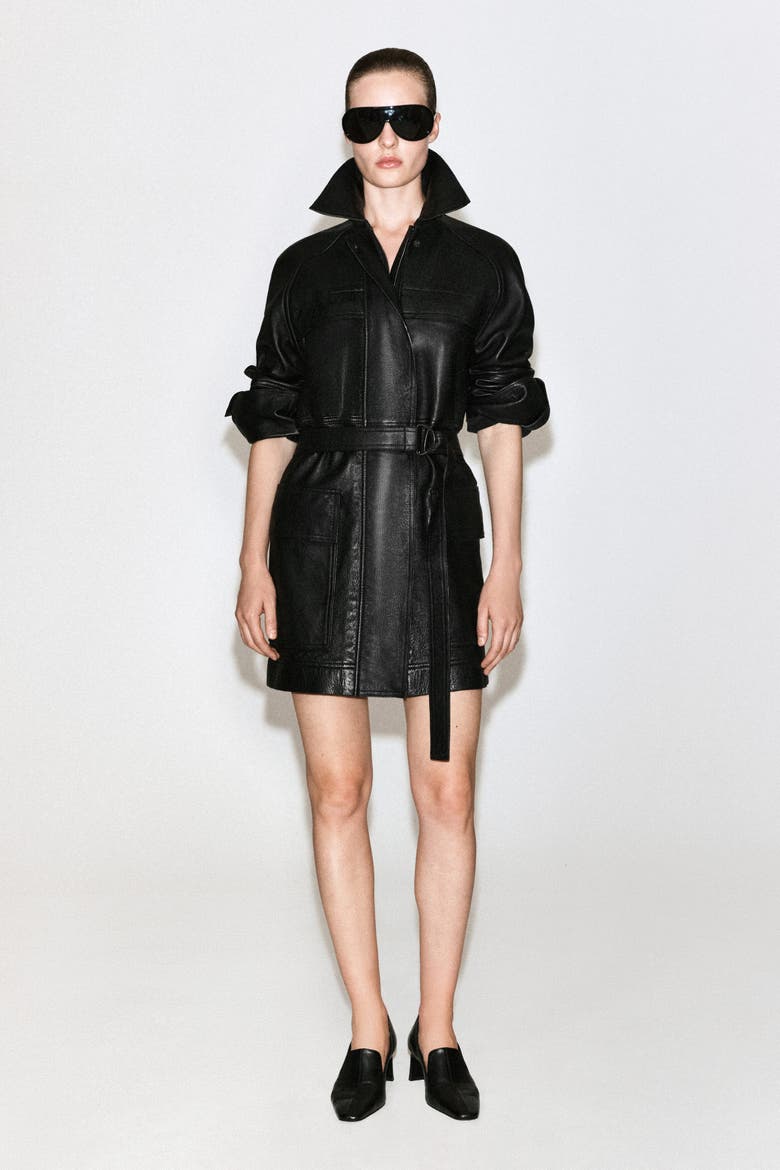 Belted Leather Workwear Jacket, Alternate, color, BLACK