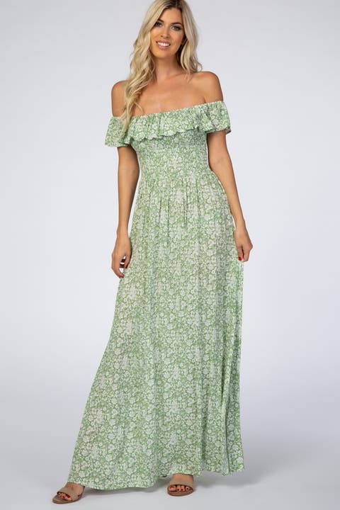 Floral Ruffle Off Shoulder Maxi Dress