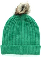 Portolano Chunky Wool Blend Beanie with Faux Fur Pompom