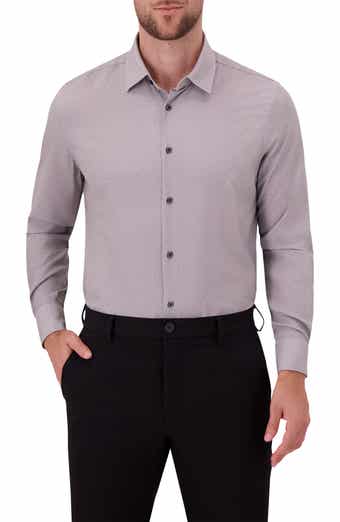 Report Collection Modern Fit Herringbone Print 4-Way Stretch Button-Up Shirt