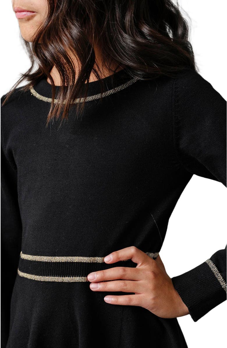 Hope & Henry Girls' Organic Ruffle Collar Sweater Dress, Toddler, Alternate, color, Black With Gold