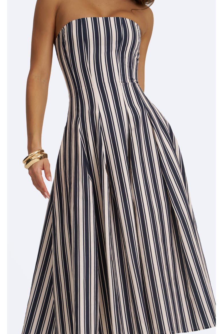 Wyanne Linen Striped Strapless Midi Dress, Alternate, color, Black & White