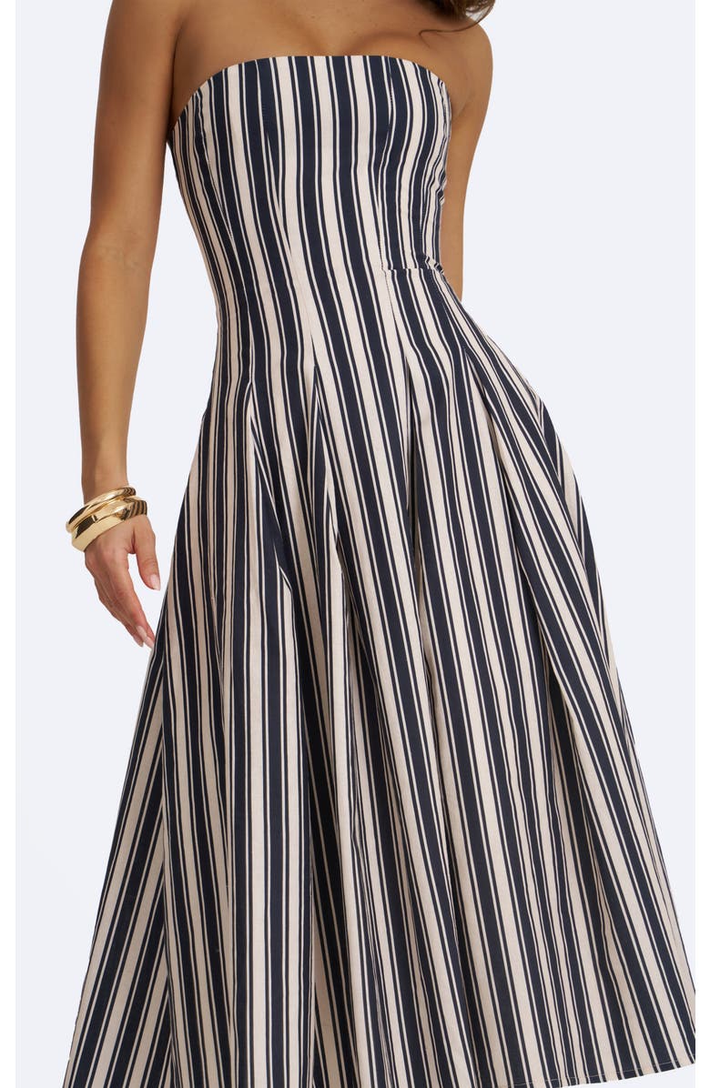 Miss Circle Wyanne Linen Striped Strapless Midi Dress, Alternate, color, Black & White