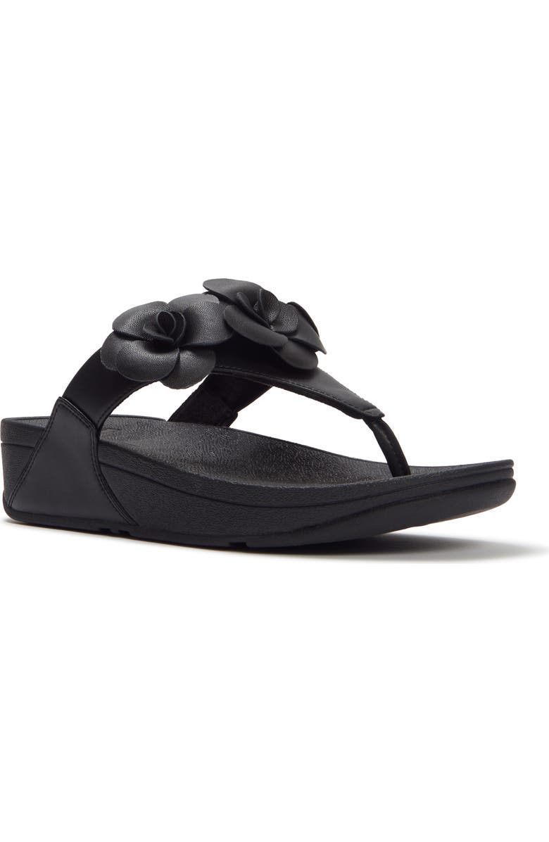 FitFlop Lulu Flower Toe-Post Sandals, Main, color, Black