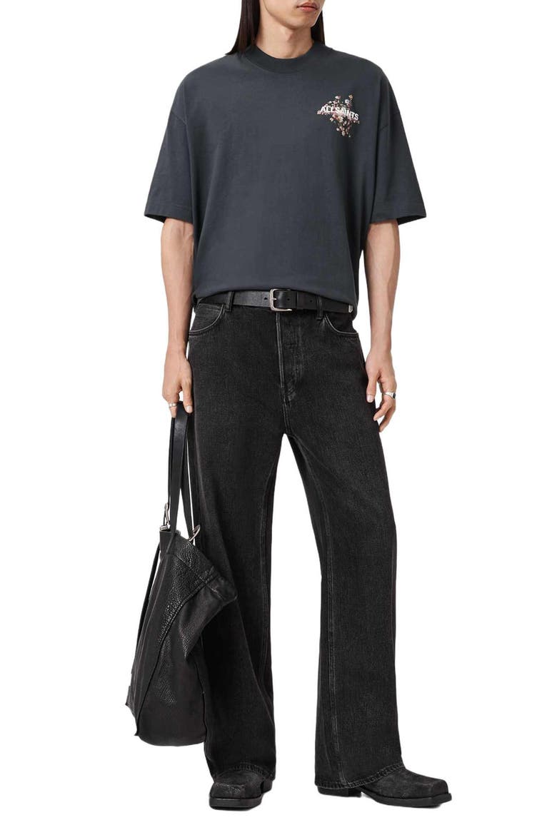 Valen Oversize Floral Logo Graphic T-Shirt, Alternate, color, WASHED BLACK