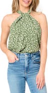 GIBSONLOOK Dot Print Twist Neck Top