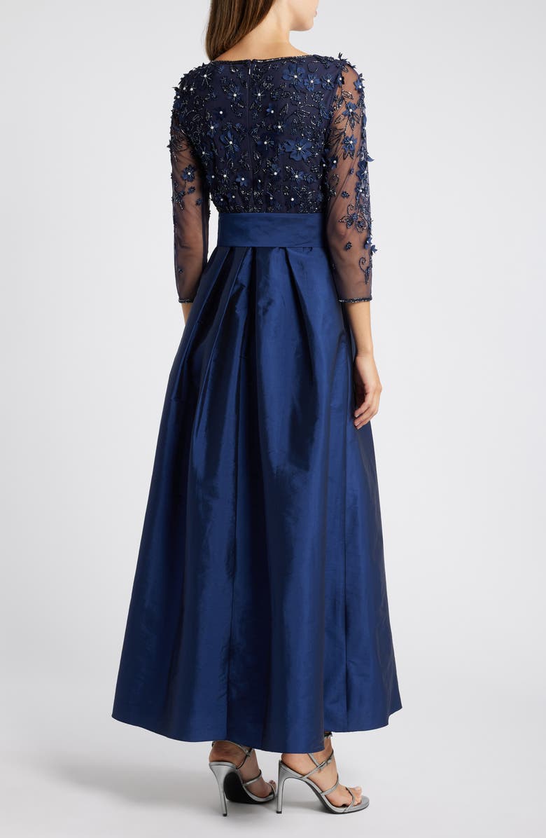 Pisarro Nights 3D Floral Bodice Beaded Gown, Alternate, color, Navy