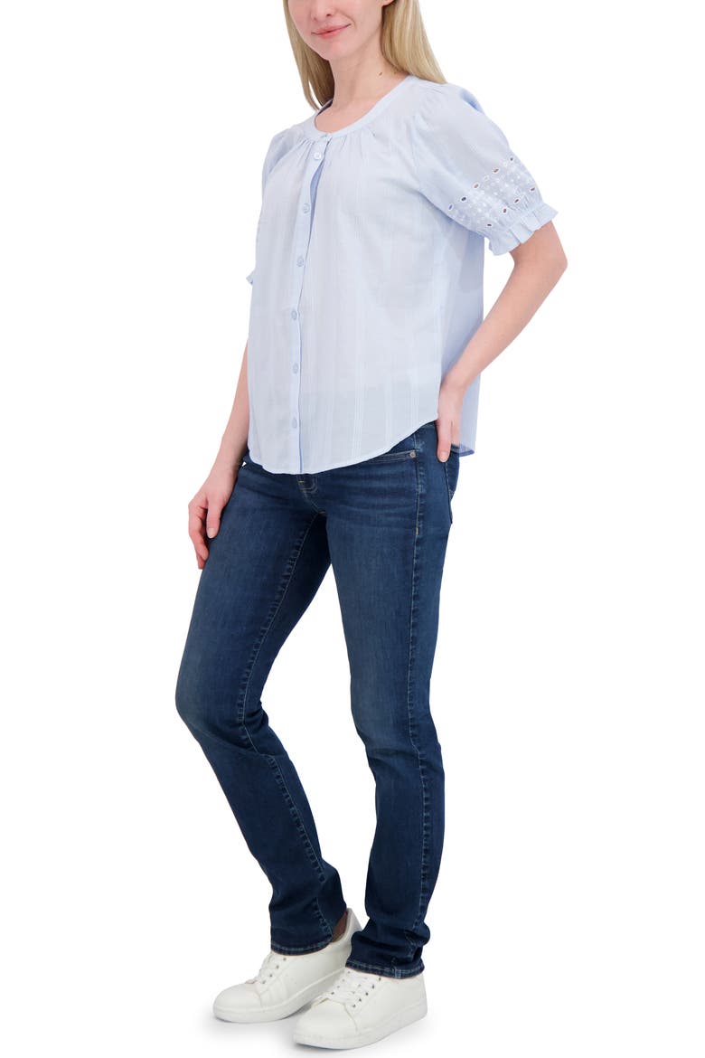 Puff Sleeve Button-Up Shirt, Alternate, color, CHAMBRAY BLUE