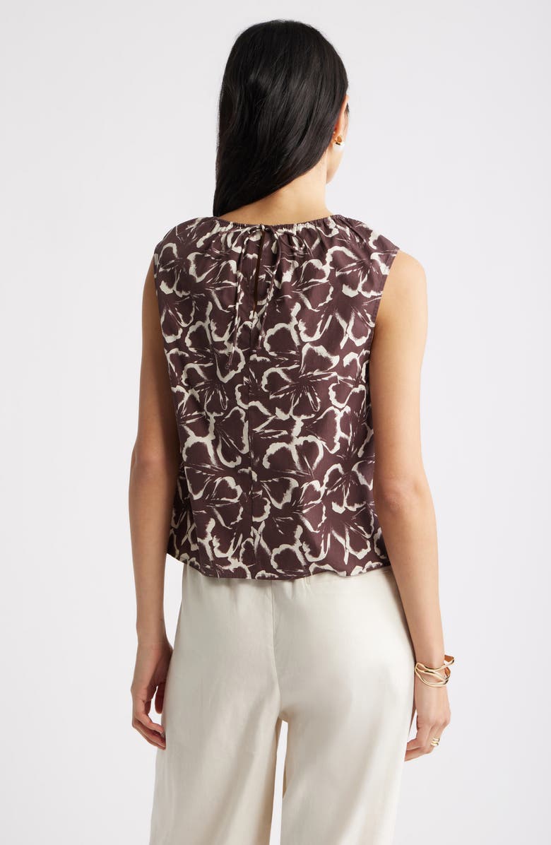 Nordstrom Floral Gathered Neck Poplin Sleeveless Top, Alternate, color, Brown Floating Ginko