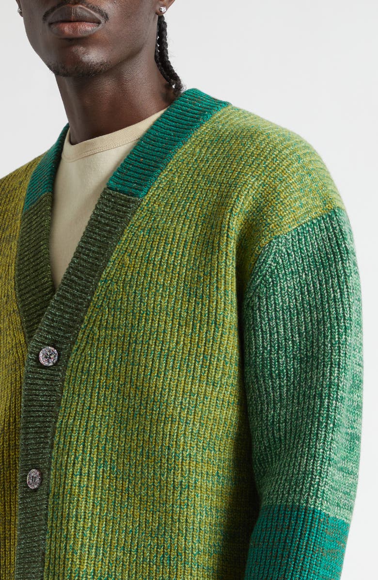 Waste Yarn Project Patti Colorblock Mélange Cardigan, Alternate, color, Tonal Green