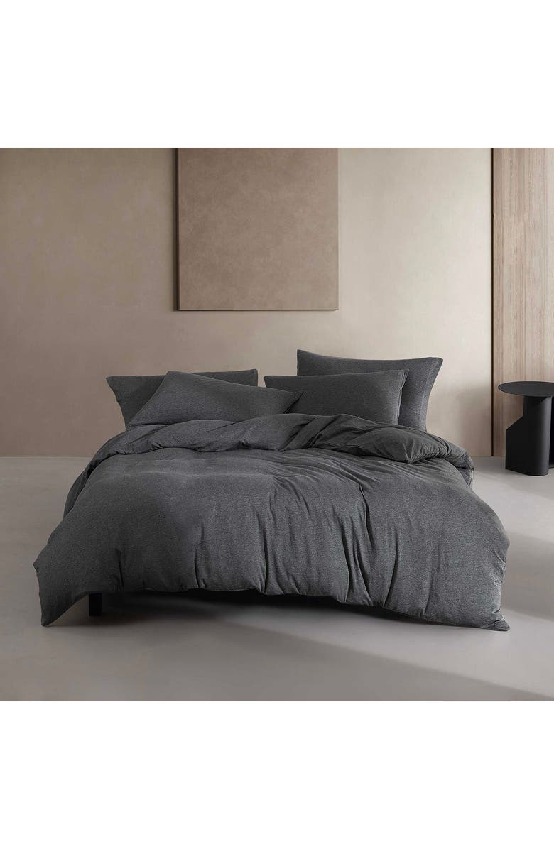 Calvin Klein Mélange Cotton Blend Jersey Duvet & Shams Set, Alternate, color, Grey