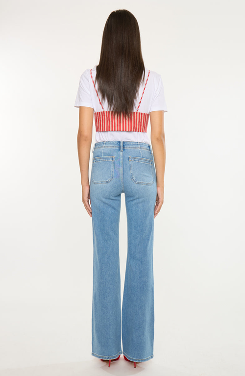 Kancan Jane High Rise Wide Flare Jeans In Blue