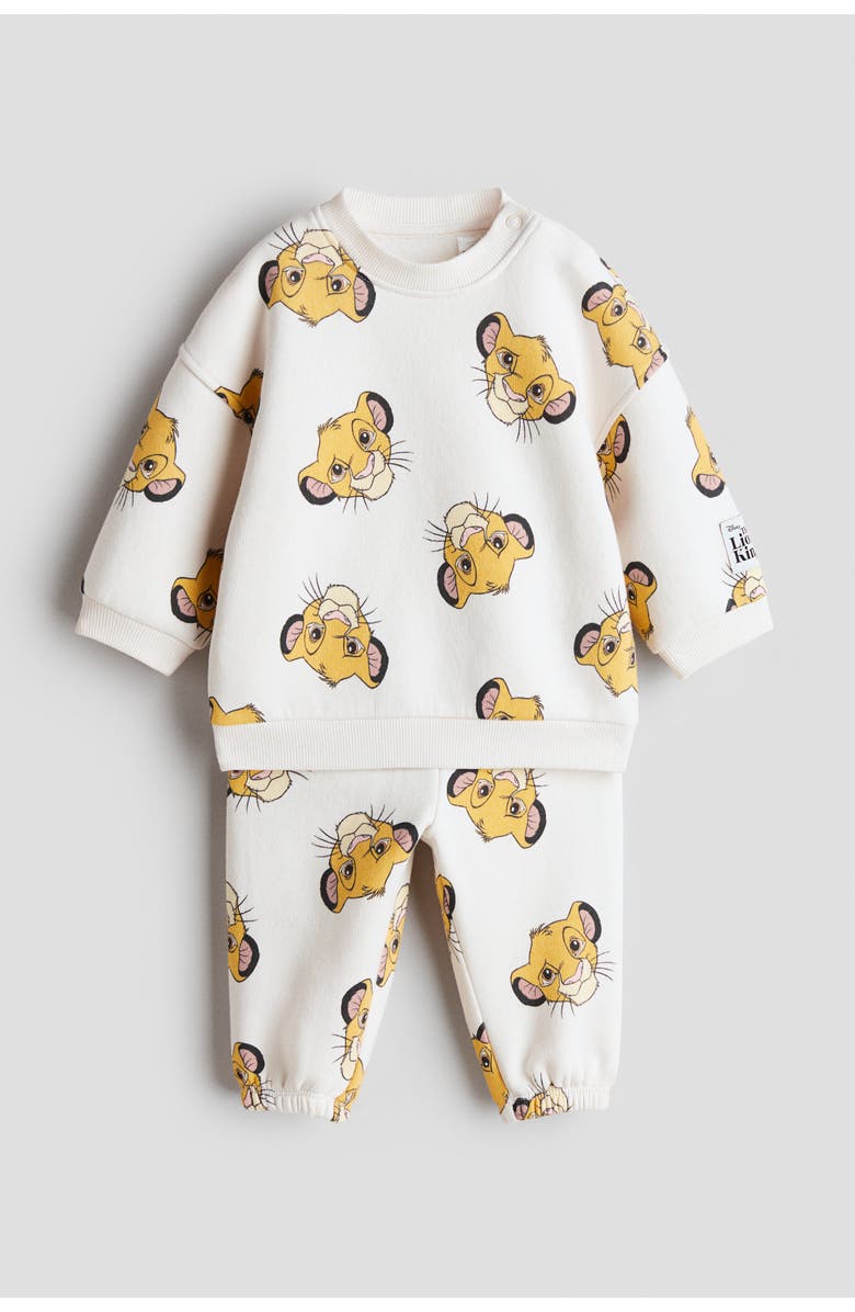 H&M 2-piece Printed Sweatshirt Set, Main, color, Cream/The Lion King