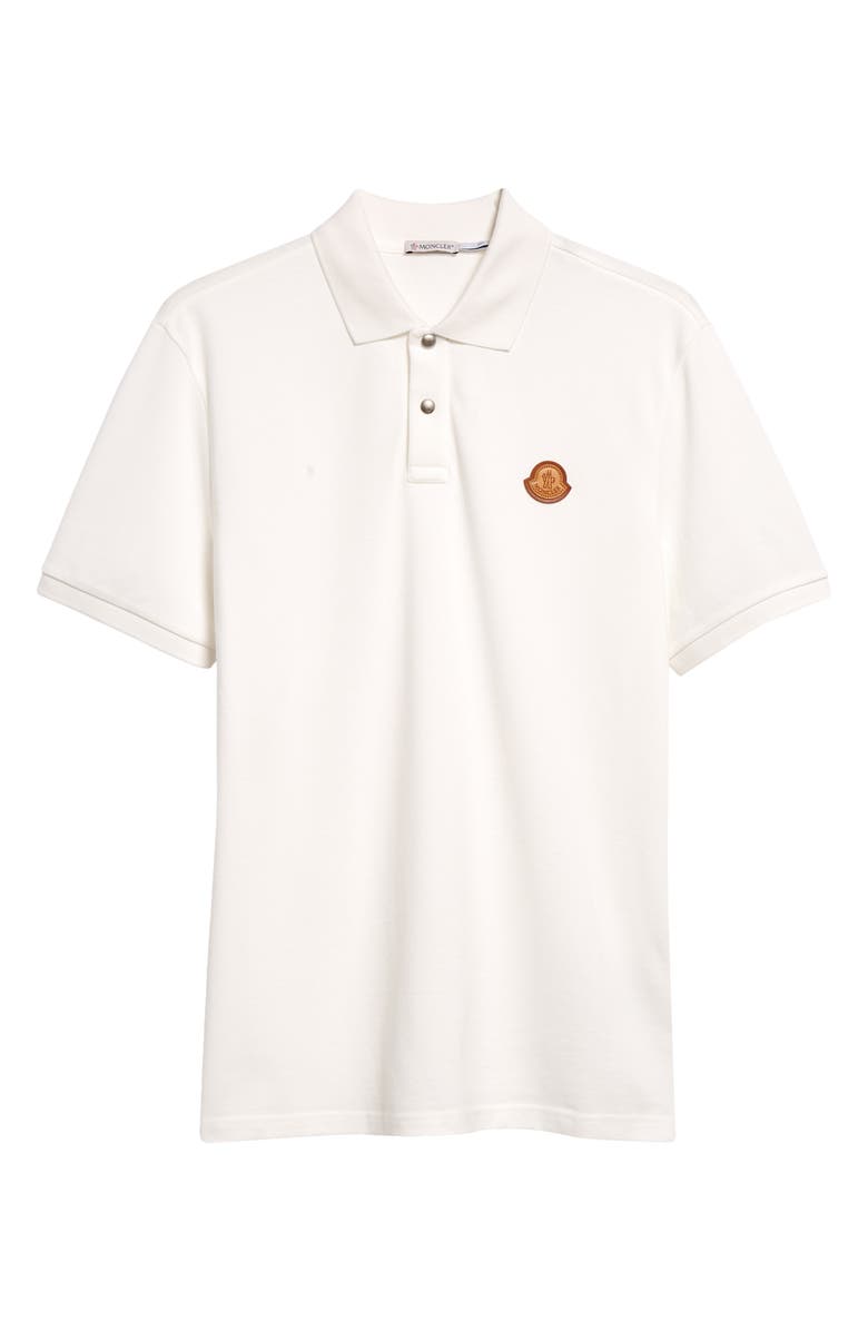Moncler Leather Logo Patch Cotton Piqué Polo, Alternate, color, 