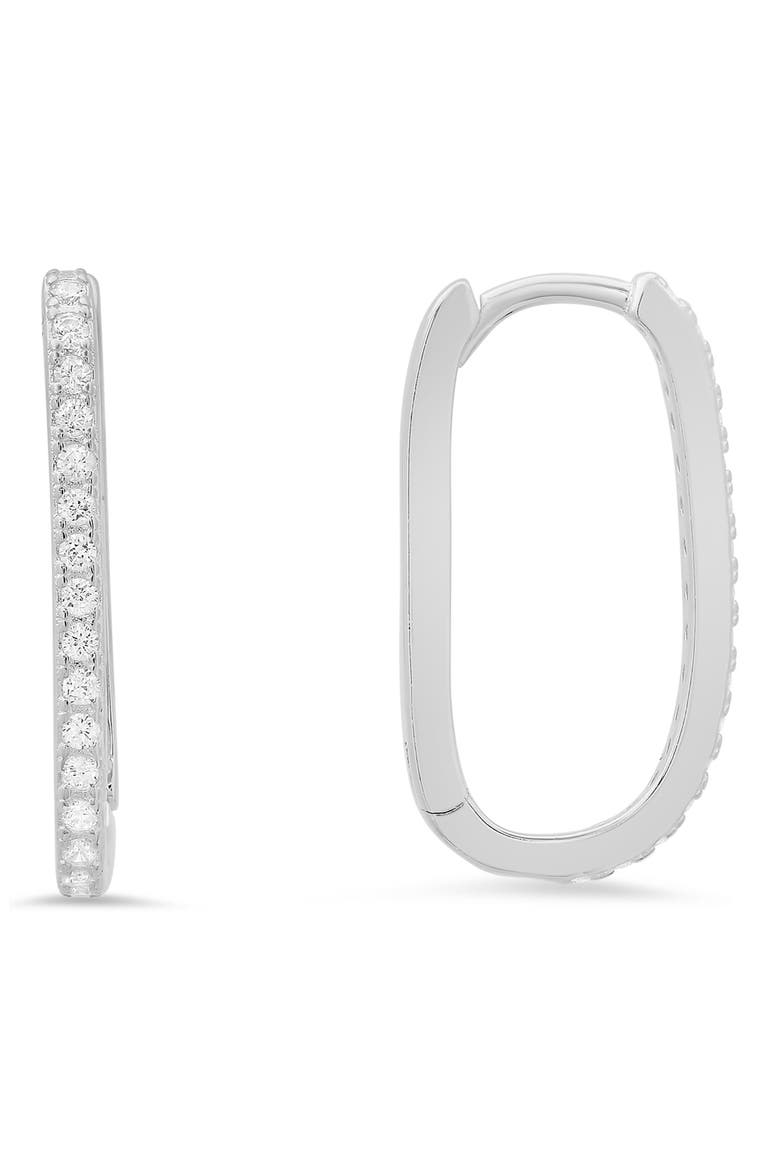CZ Pavé Oval Hoop Earrings, Main, color, SILVER