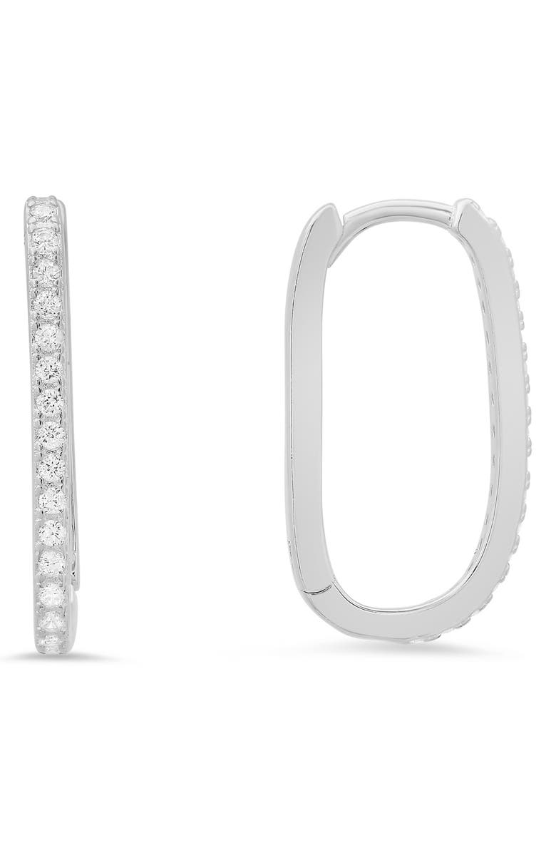 Queen Jewels CZ Pavé Oval Hoop Earrings, Main, color, Silver