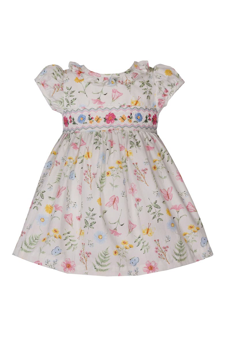 Floral Embroidered Accent Cotton Party Dress & Bloomers, Main, color, WHITE MULTI
