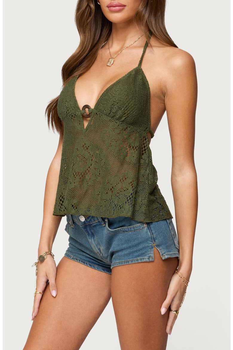 Open Knit Babydoll Halter Top, Alternate, color, GREEN