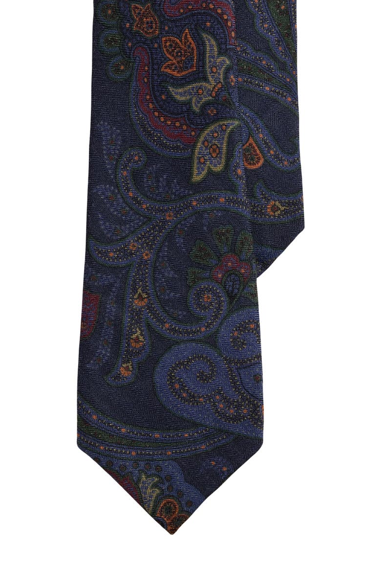 Ralph Lauren Purple Label Mulsanne Paisley Cashmere & Silk Tie, Main, color, Navy Multi