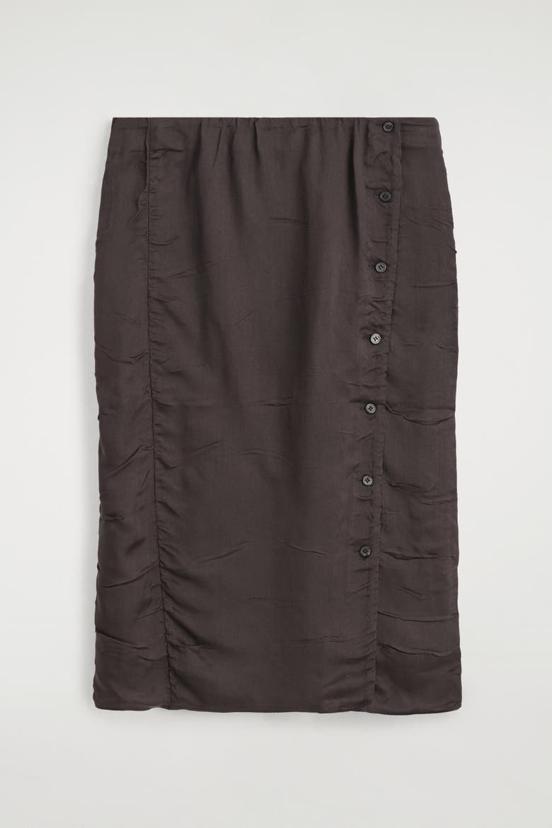 Gathered Crinkled Midi Skirt, Alternate, color, BROWN