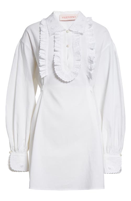 Valentino Garavani Floral Embroidered Ruffle Long Sleeve Minidress In White