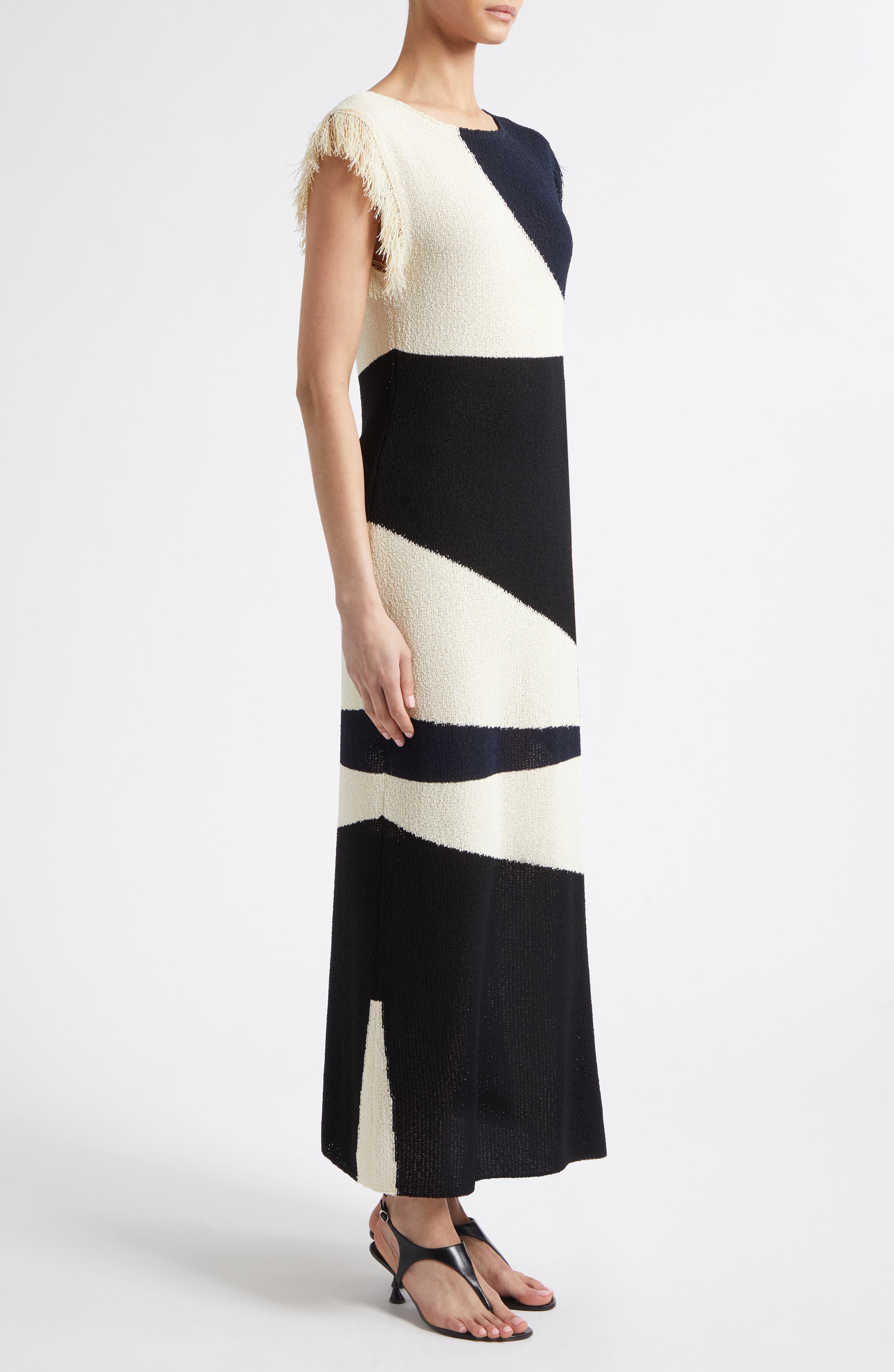 Proenza Schouler Saskia Colorblock Intarsia Textured Fringe Midi ...