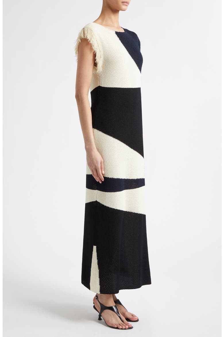 Saskia Colorblock Intarsia Textured Fringe Midi Sweater Dress, Alternate, color, SAND MULTI