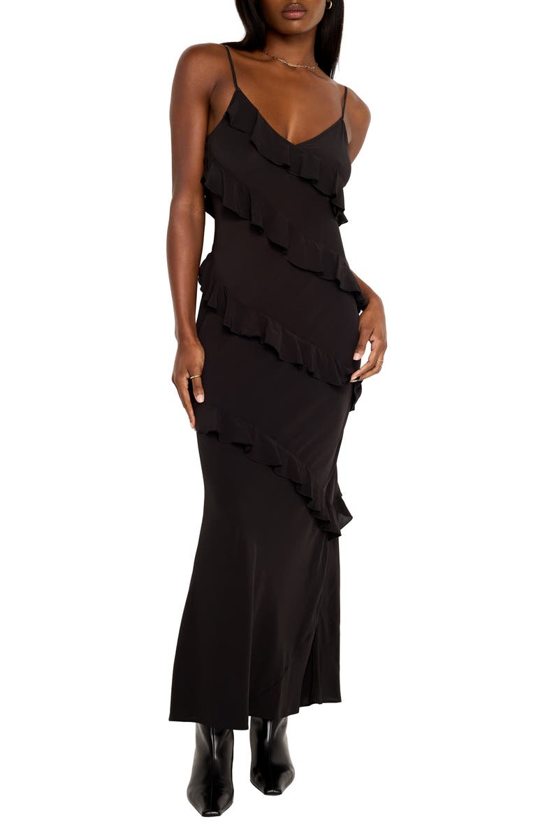 Good American Bias Cut Ruffle Chiffon Slipdress, Main, color, 