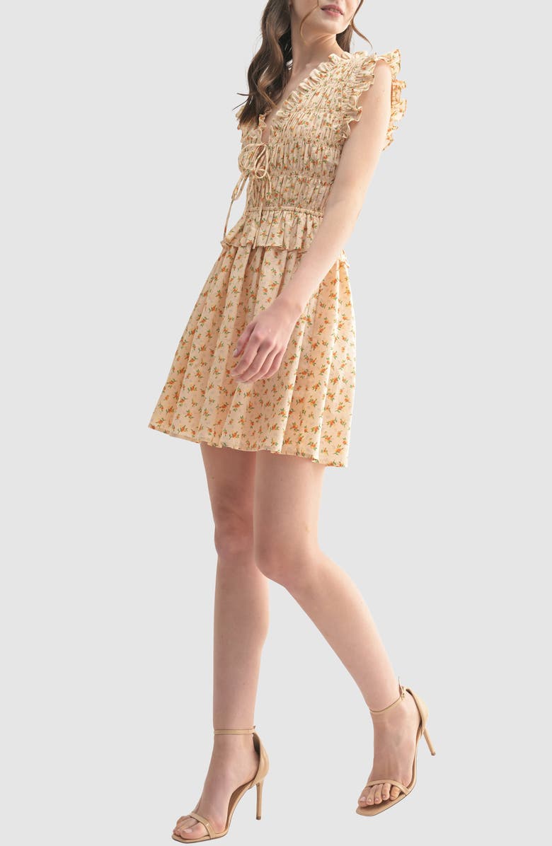 All in Favor Floral Smocked Cotton Fit & Flare Minidress, Alternate, color, Cream Orange