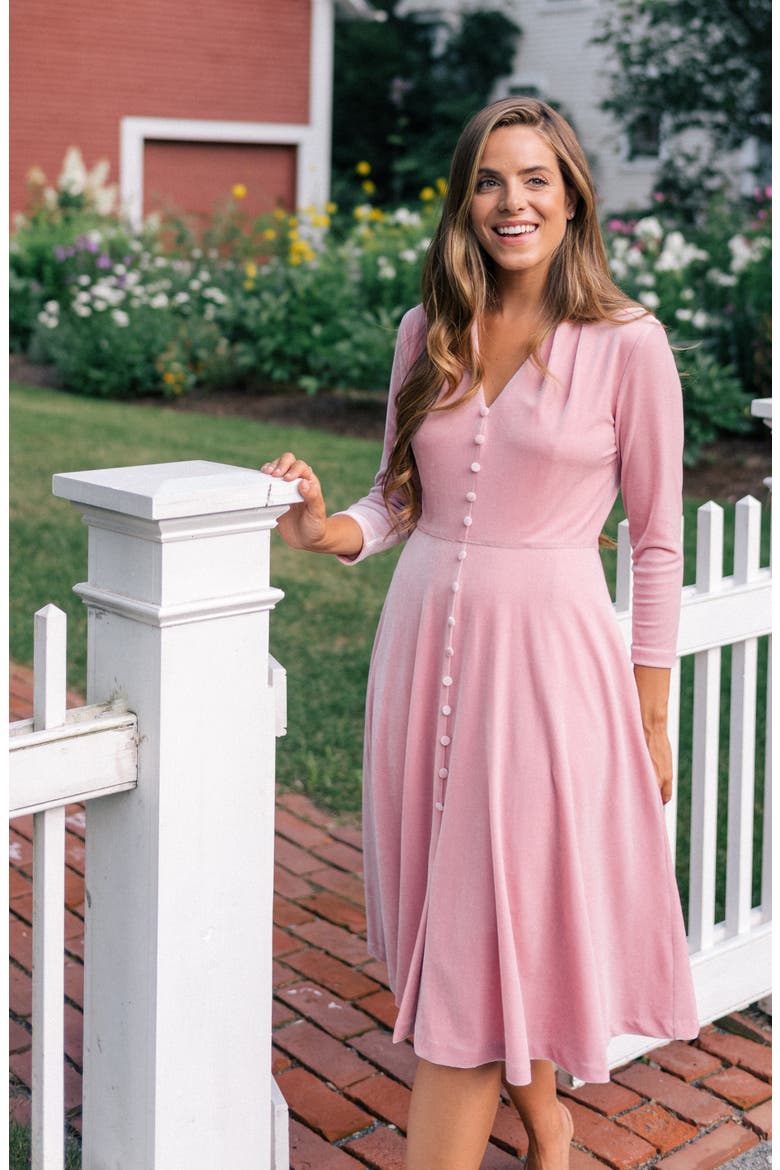 Joy Button Front Velvet Dress, Alternate, color, PINK