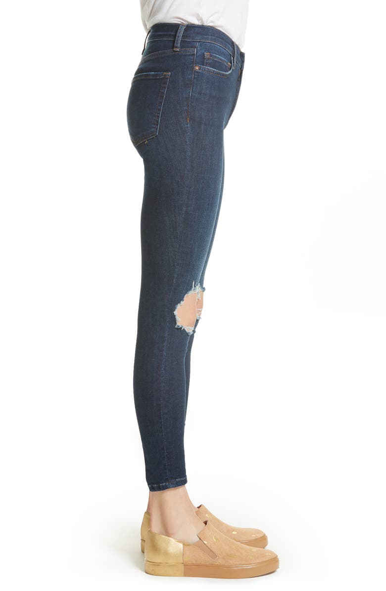 Free People We the Free by Free People High Rise Busted Knee Skinny Jeans, Alternate, color, Dark Blue