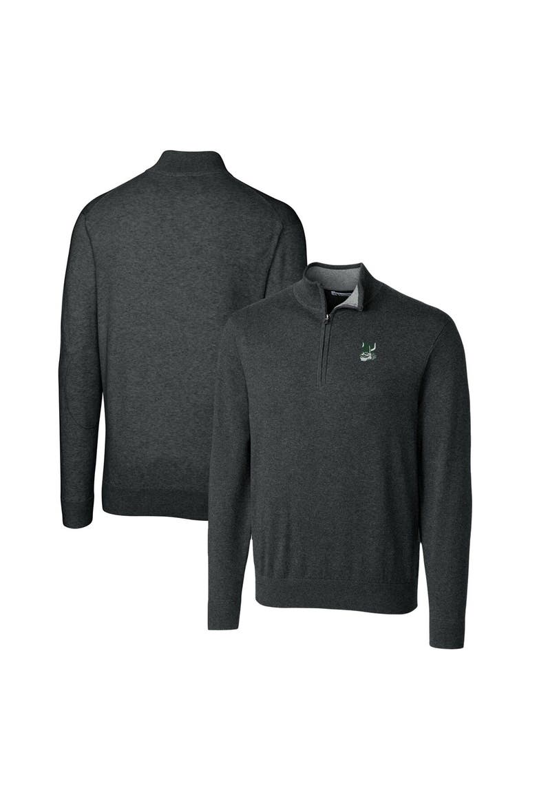 Men's Cutter & Buck Heather Charcoal Portland State Vikings Lakemont Tri-Blend Big & Tall Quarter-Zip Pullover Sweater, Main, color, Heather Charcoal